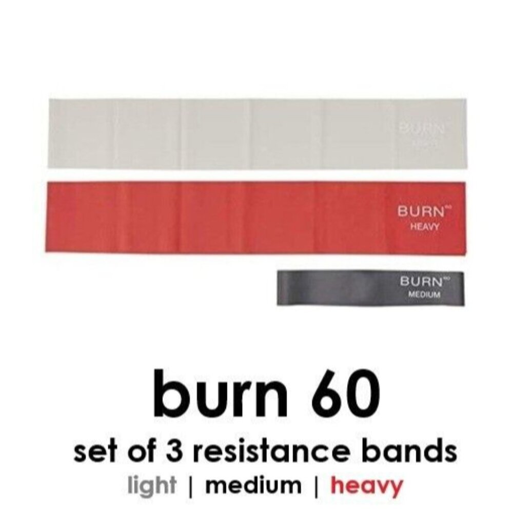 Burn 60 3 Resistance Bands Light/Medium/Heavy, Grey/Black/Red